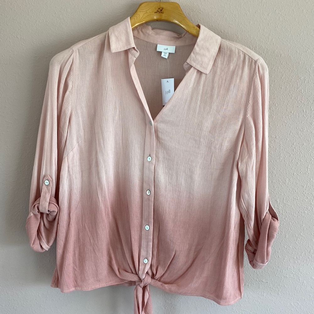 j jill dip dyed button down blouse with tied knot XLP